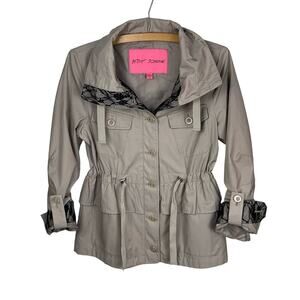 Betsey Johnson Khaki Cropped Trench Coat Size XS Funnel Neck